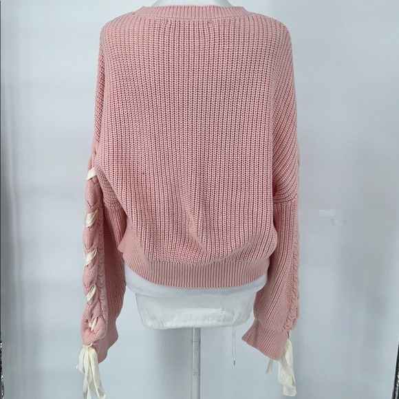 Altar'd State Millie Bow Sleeve Sweater Pink Cable Knit Ribbons Size Medium - Picture 6 of 11